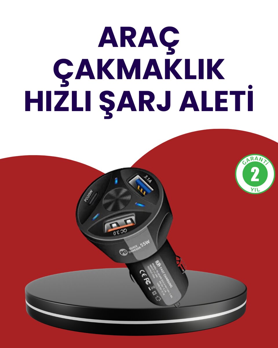 55W PD ve Quick Charge 3.0 Destekli Polygold Araç Şarj Adaptörü 55W PD ve Quick Charge 3.0 Destekli Polygold Araç Şarj Adaptörü
