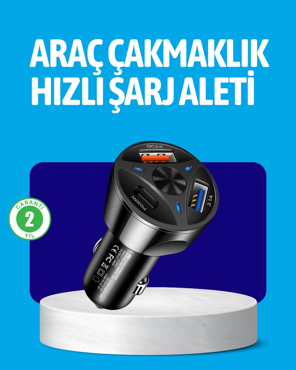 55W Güçlü Araç Şarj Cihazı Power Delivery Destekli 55W Güçlü Araç Şarj Cihazı Power Delivery Destekli