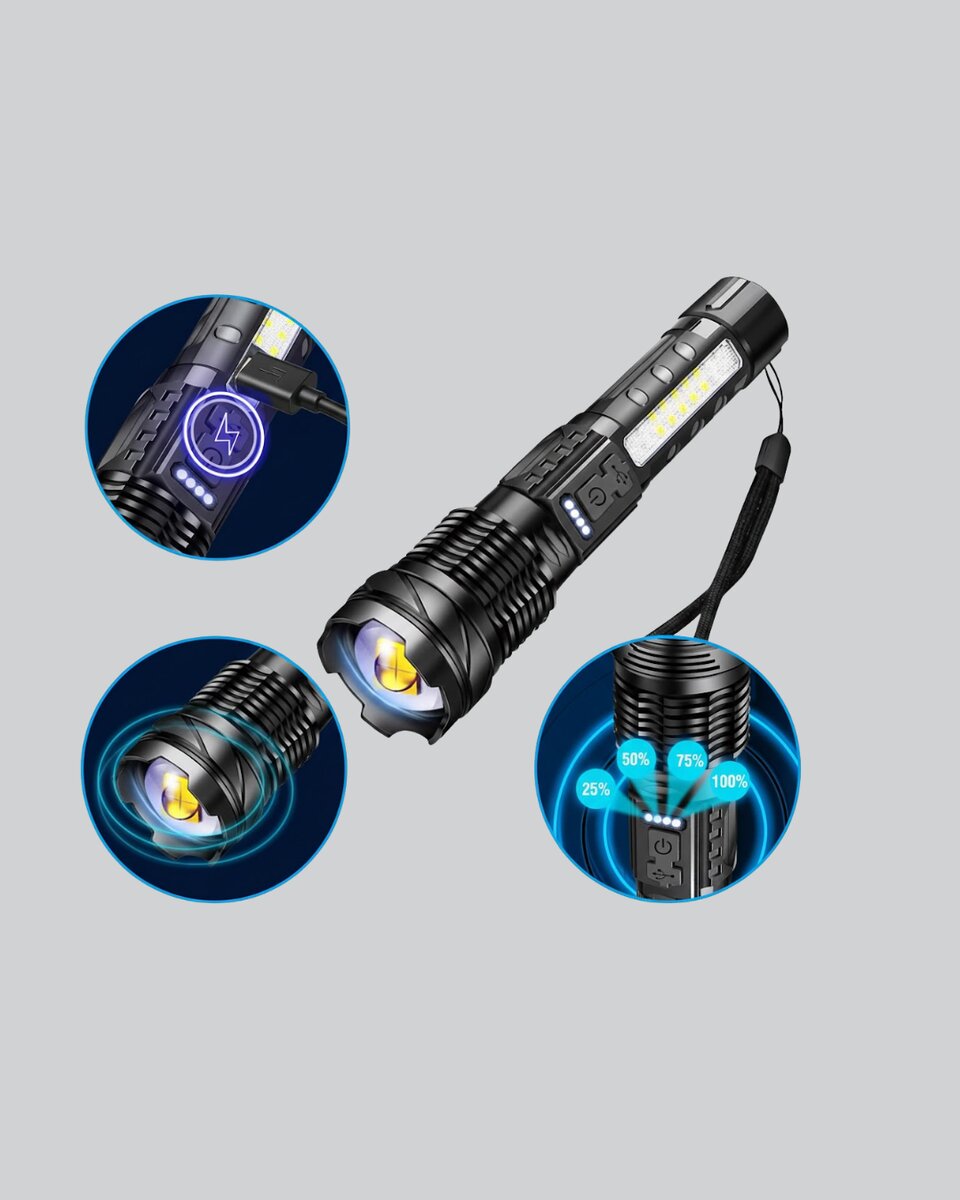 Güçlü LED El Feneri Şarj Edilebilir Çok Modlu Güçlü LED El Feneri Şarj Edilebilir Çok Modlu