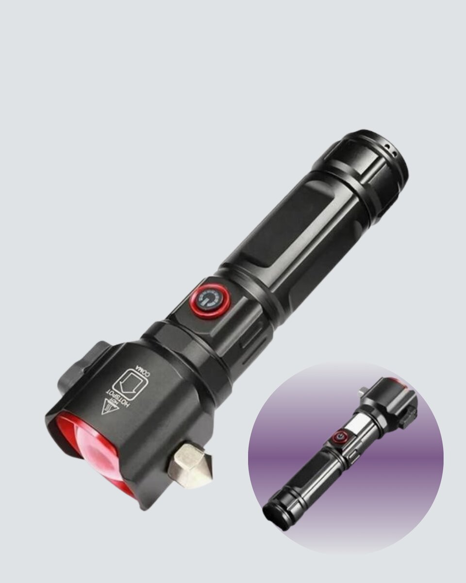 Çekiçli Pusulalı Acil Durum Feneri USB Şarjlı Çok Fonksiyonlu