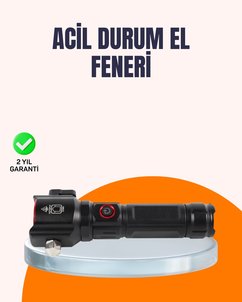 Çok Fonksiyonlu Acil Durum Feneri Yan Işıklı Çekiçli Çok Fonksiyonlu Acil Durum Feneri Yan Işıklı Çekiçli