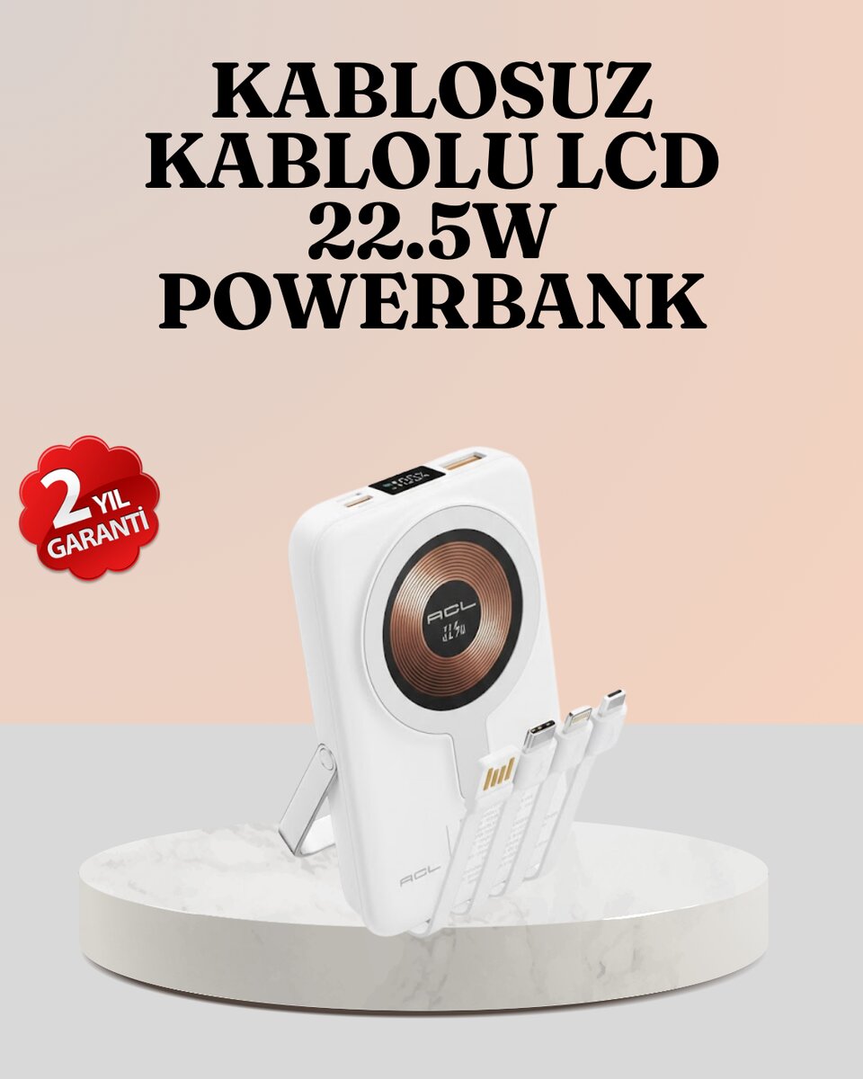 Kablosuz ve Kablolu Şarj Destekli Taşınabilir Powerbank Kablosuz ve Kablolu Şarj Destekli Taşınabilir Powerbank