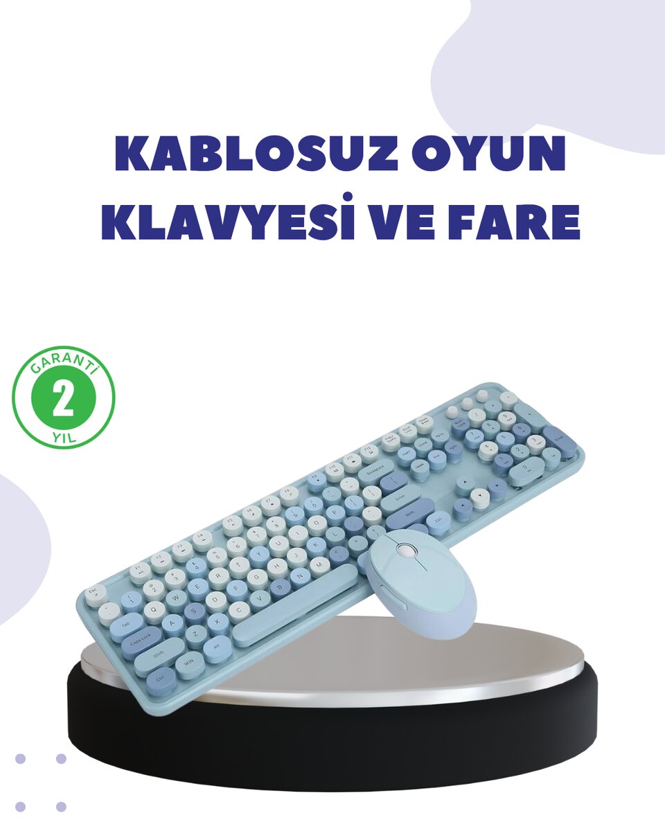 Kablosuz Retro Klavye ve Mouse Seti – 104 Tuşlu, Sessiz Yazım Kablosuz Retro Klavye ve Mouse Seti – 104 Tuşlu, Sessiz Yazım
