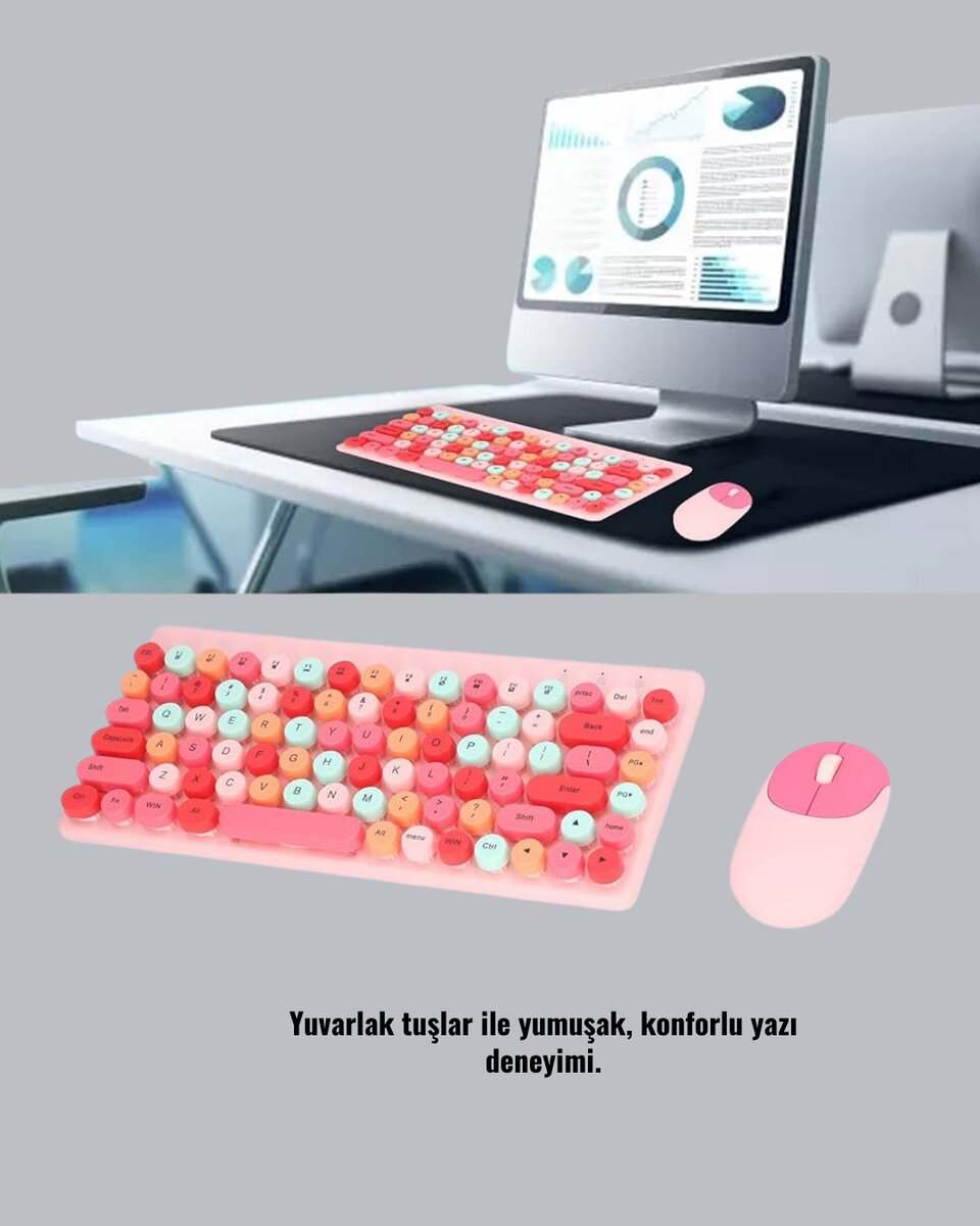 Bluetooth Retro Kablosuz Klavye ve Mouse Seti – 3 Cihaz Bağlantılı, Sessiz Tuş, Uzun Pil Ömrü Bluetooth Retro Kablosuz Klavye ve Mouse Seti – 3 Cihaz Bağlantılı, Sessiz Tuş, Uzun Pil Ömrü