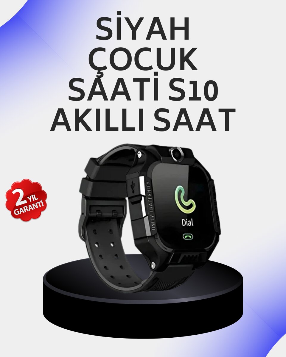S10 Akıllı Çocuk Saati Siyah Tasarım Adımsayar ve Alarm Fonksiyonu S10 Akıllı Çocuk Saati Siyah Tasarım Adımsayar ve Alarm Fonksiyonu