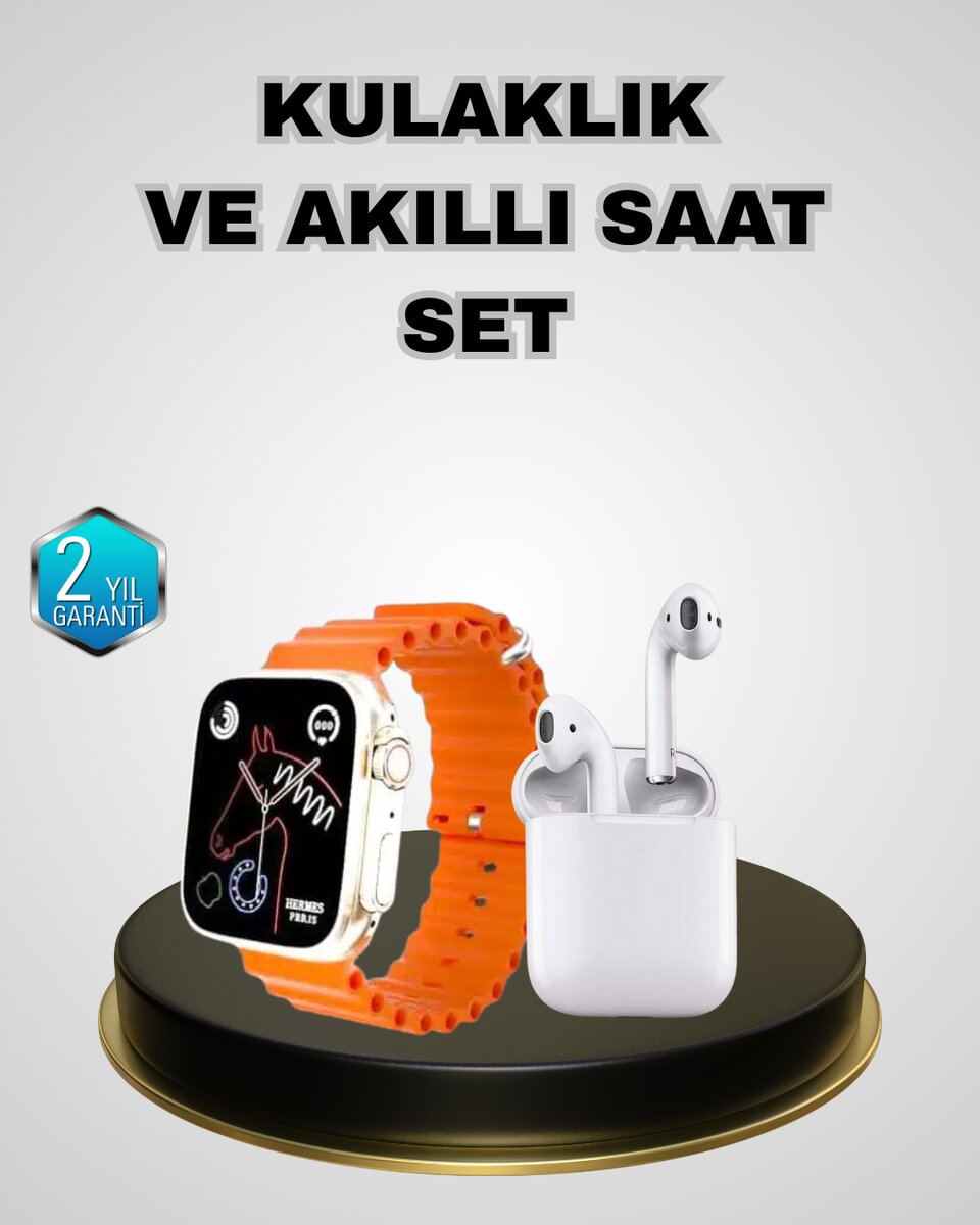 Akıllı Saat ve Kablosuz Kulaklık iOS Android Uyumlu Teknoloji Seti Akıllı Saat ve Kablosuz Kulaklık iOS Android Uyumlu Teknoloji Seti