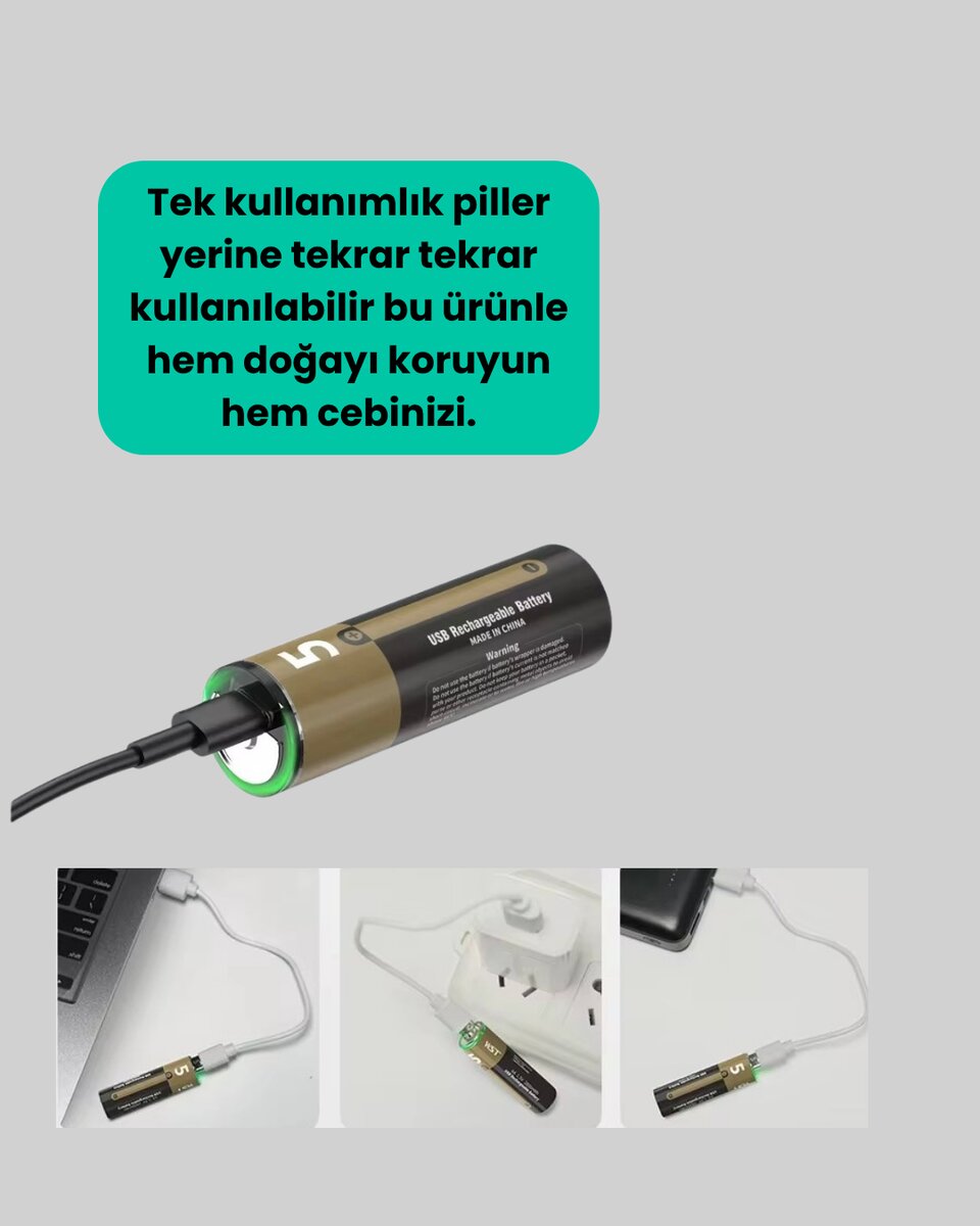 1.5V AA Şarjlı Lityum Pil | 1000+ Kez Şarj Edilebilir | Hızlı Type-C Şarj (2 Adet) 1.5V AA Şarjlı Lityum Pil | 1000+ Kez Şarj Edilebilir | Hızlı Type-C Şarj (2 Adet)