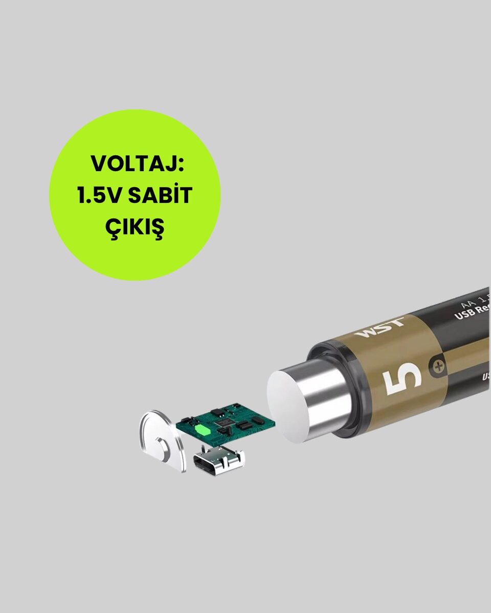 Type-C USB ile Hızlı Şarj Edilebilir AA Kalem Pil | 1.5V Lityum | Çiftli Paket Type-C USB ile Hızlı Şarj Edilebilir AA Kalem Pil | 1.5V Lityum | Çiftli Paket