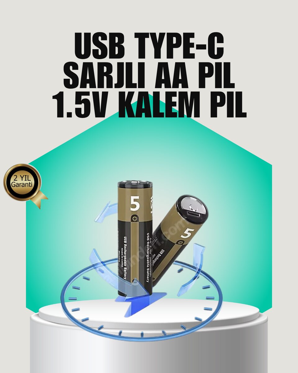 1.5V AA Şarjlı Lityum Pil | 1000+ Kez Şarj Edilebilir | Hızlı Type-C Şarj (2 Adet) 1.5V AA Şarjlı Lityum Pil | 1000+ Kez Şarj Edilebilir | Hızlı Type-C Şarj (2 Adet)