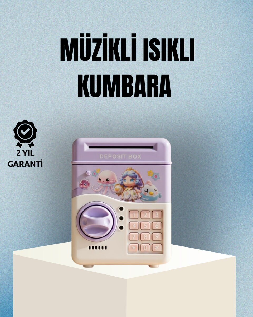 Işıklı Sesli Şifreli Otomatik Para Çeken Kumbara Mor Işıklı Sesli Şifreli Otomatik Para Çeken Kumbara Mor