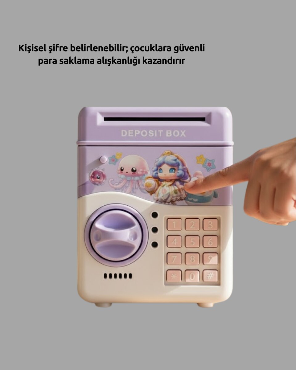 Işıklı Sesli Şifreli Otomatik Para Çeken Kumbara Mor Işıklı Sesli Şifreli Otomatik Para Çeken Kumbara Mor