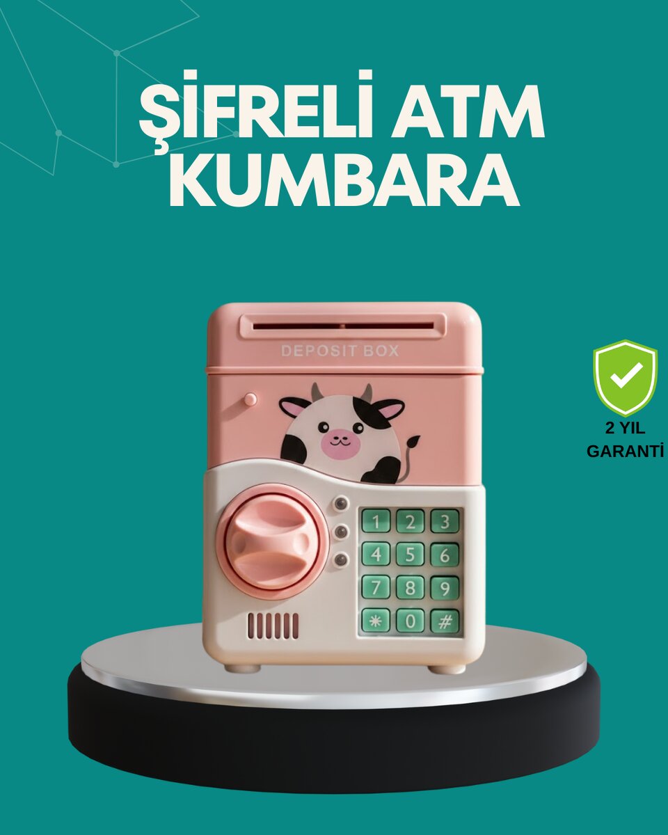 Pembe ATM Kasa Görünümlü Elektronik Şifreli Çocuk Kumbarası Pembe ATM Kasa Görünümlü Elektronik Şifreli Çocuk Kumbarası