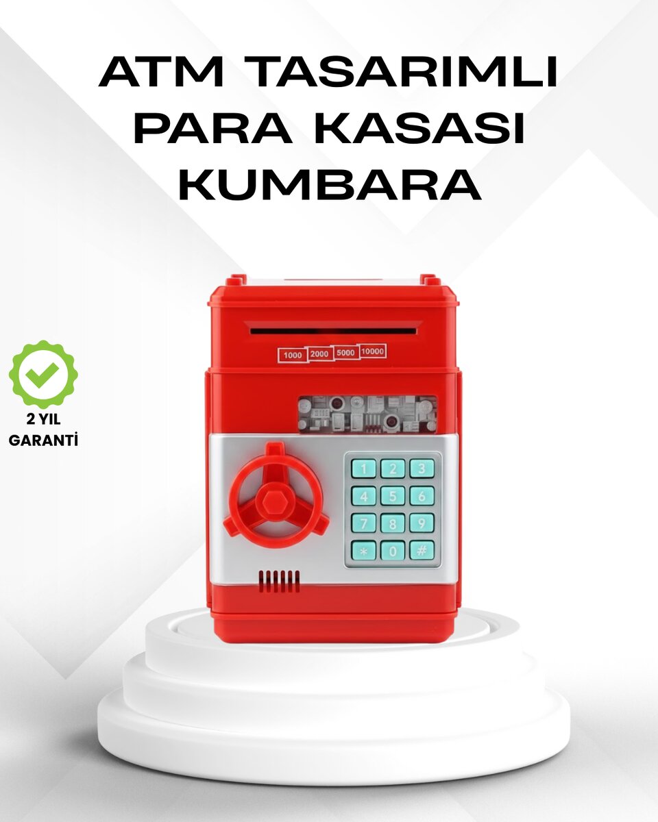 Kırmızı Şifreli ATM Kasa Para Yutan Kumbara Kırmızı Şifreli ATM Kasa Para Yutan Kumbara