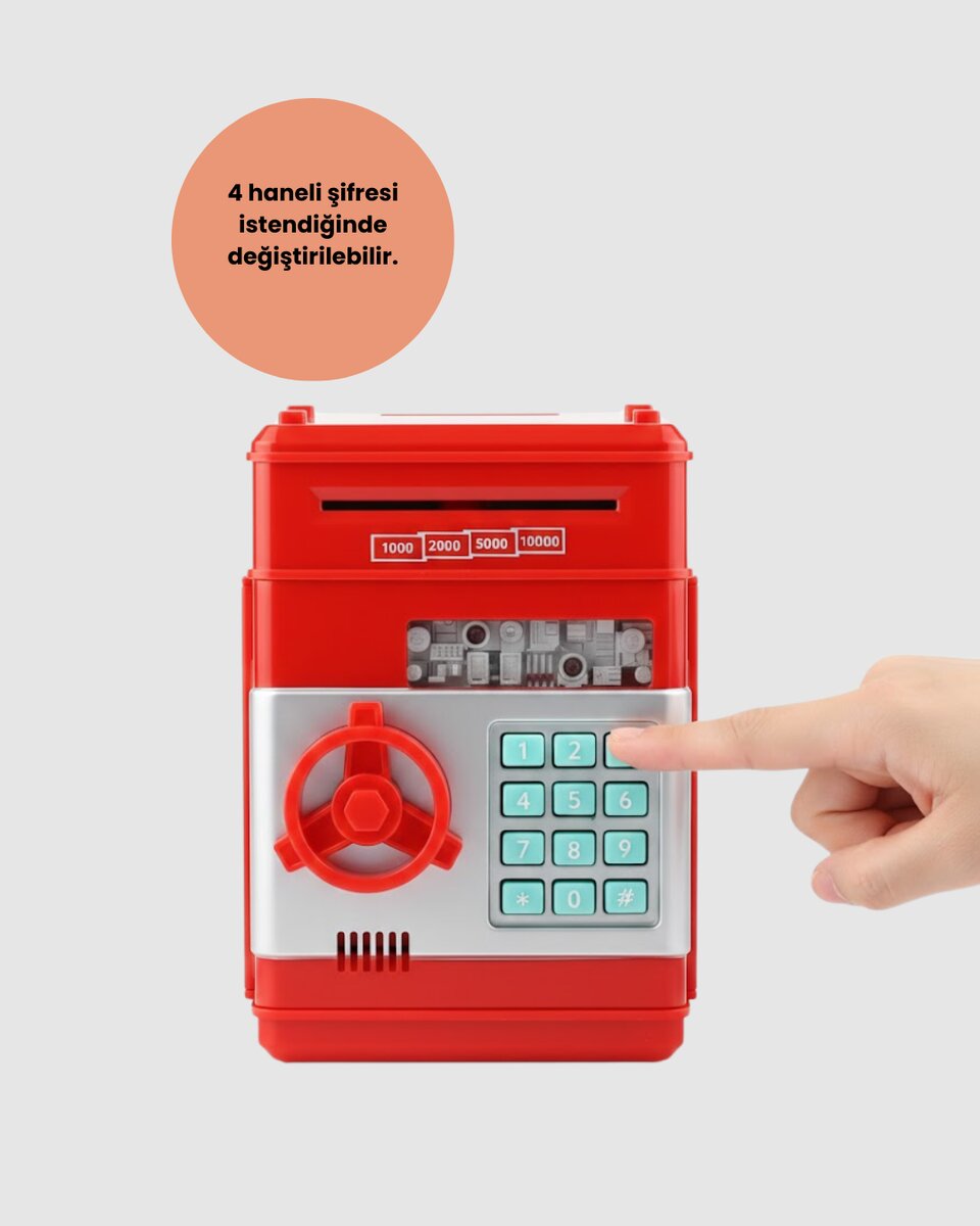 Kırmızı Şifreli ATM Kasa Para Yutan Kumbara Kırmızı Şifreli ATM Kasa Para Yutan Kumbara