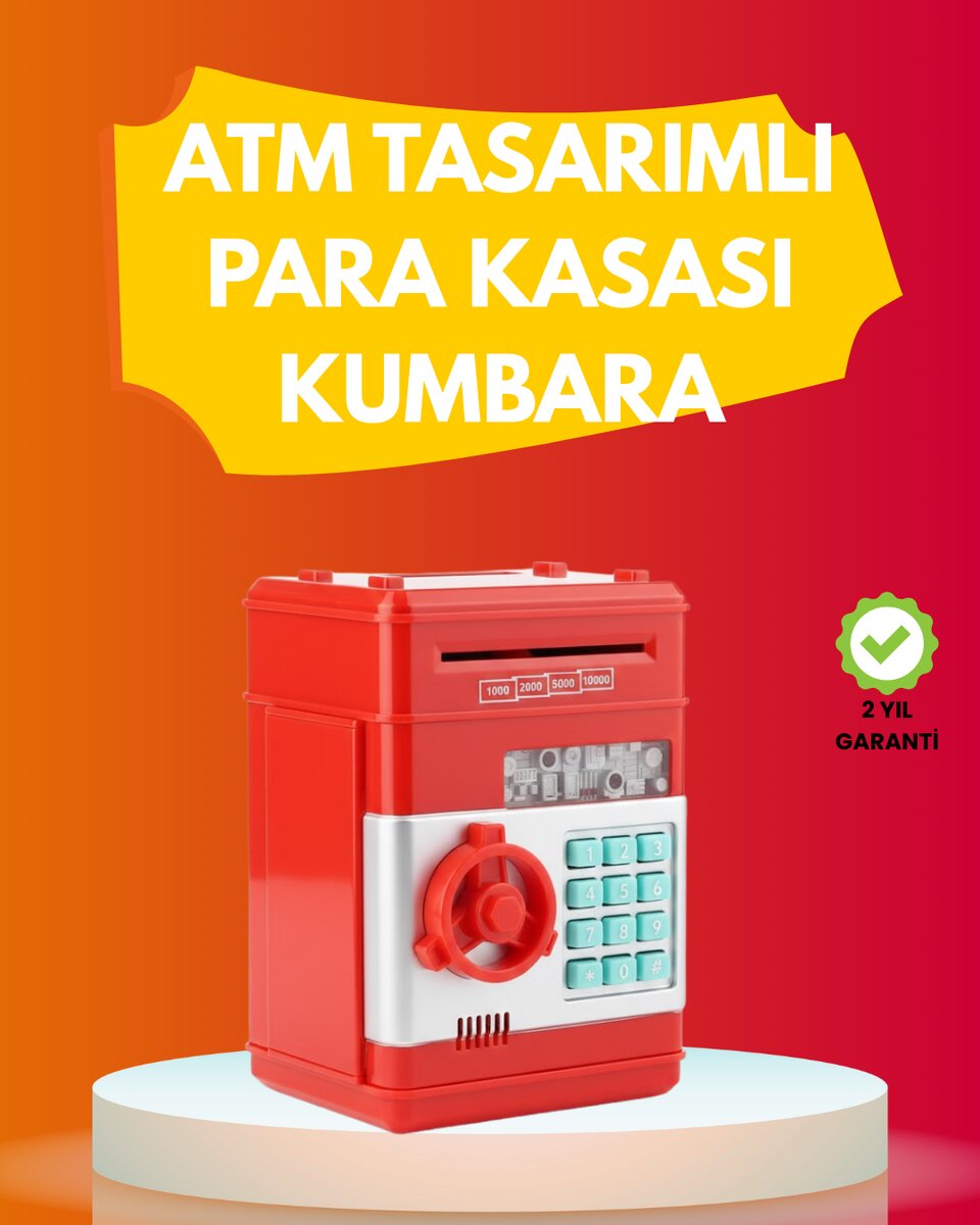 ATM Görünümlü Kırmızı Elektronik Şifreli Kumbara ATM Görünümlü Kırmızı Elektronik Şifreli Kumbara