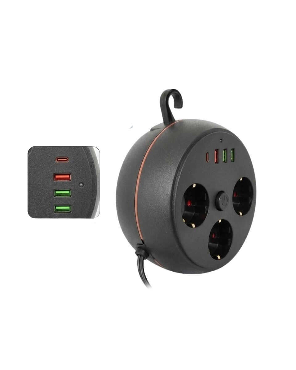 Akım Korumalı Priz USB ve Type C Girişli 3lü Priz 2 Metre Kablo Dayanıklı