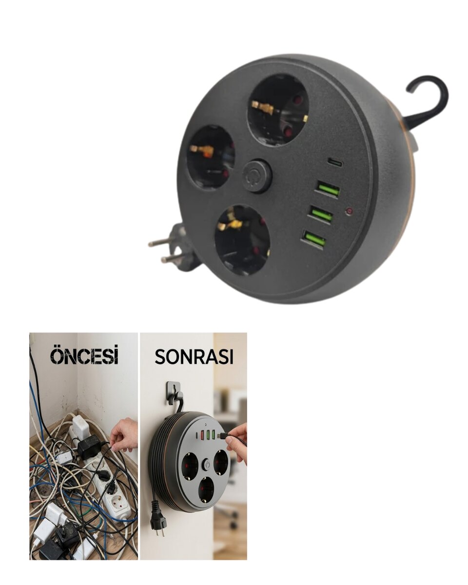 Ev Ofis İçin Çoklu Priz 3 Priz 3 USB Type C Güvenli Enerji Yönetimi Ev Ofis İçin Çoklu Priz 3 Priz 3 USB Type C Güvenli Enerji Yönetimi