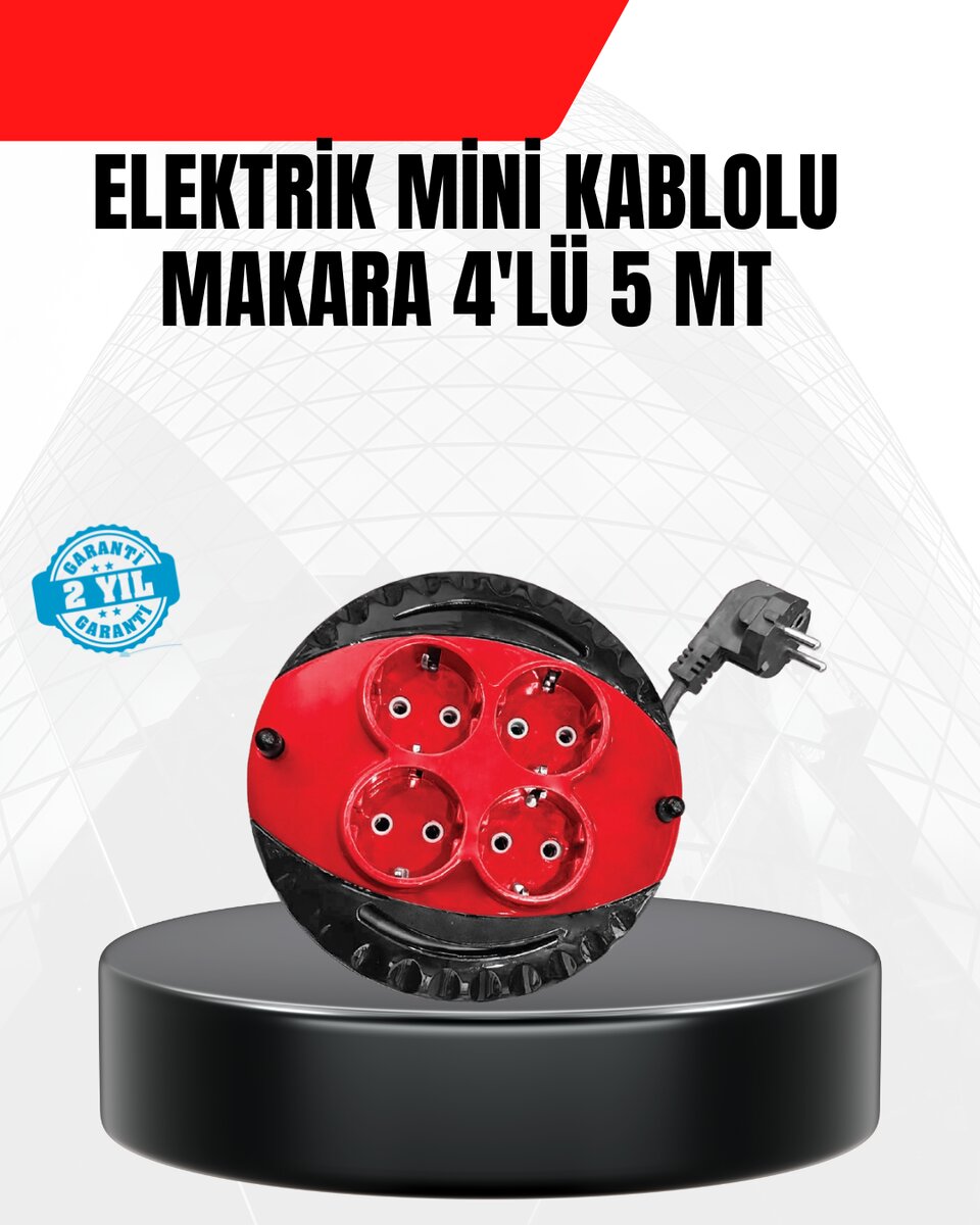 Ev ve Ofis İçin 5 Metre Kablolu 4 Priz Makarası Ev ve Ofis İçin 5 Metre Kablolu 4 Priz Makarası