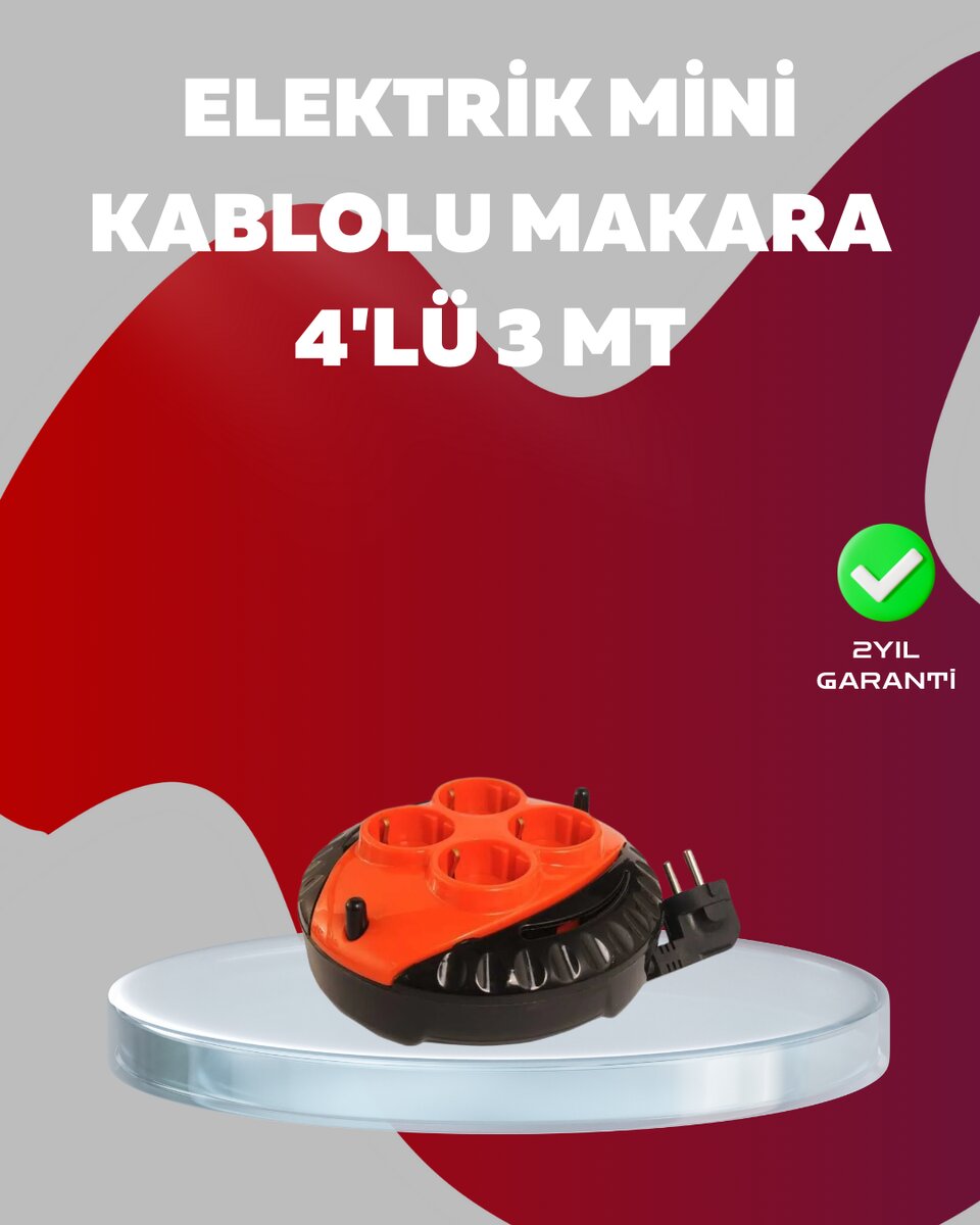 3 Metre Kablolu 4’lü Kırmızı Priz Makara 3 Metre Kablolu 4’lü Kırmızı Priz Makara