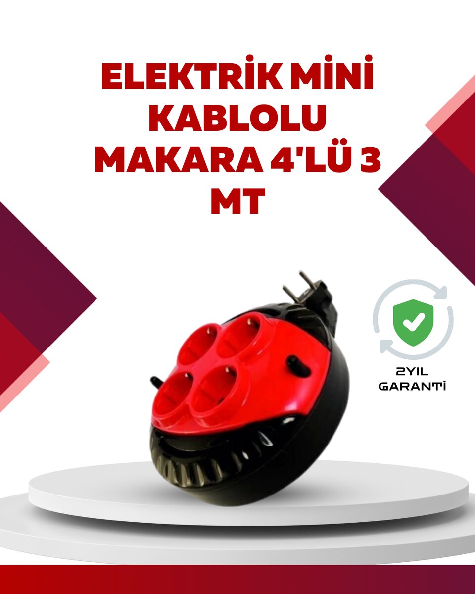 Kırmızı Renk 3 Metre 4’lü Kablolu Priz Makarası Kırmızı Renk 3 Metre 4’lü Kablolu Priz Makarası