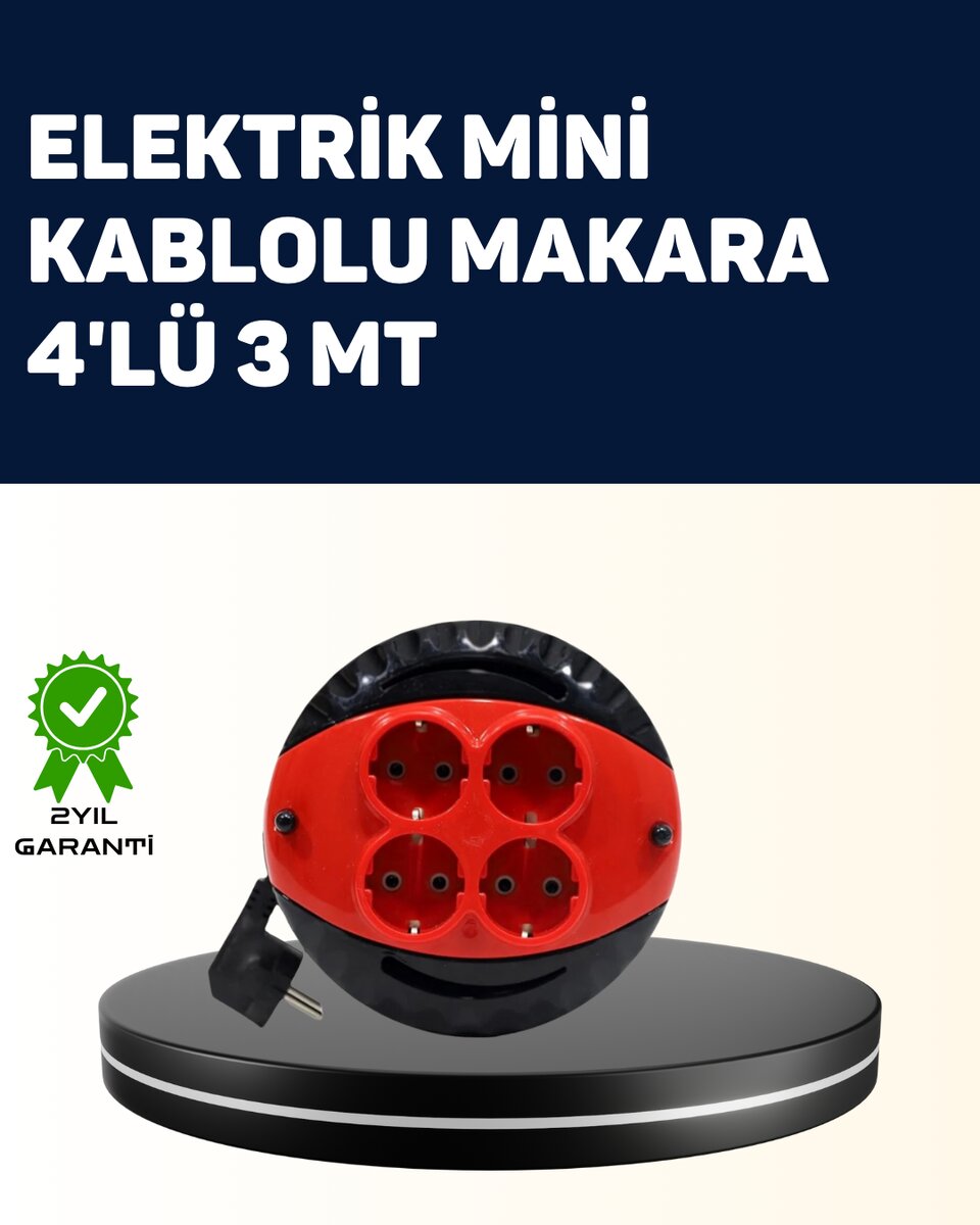 Ev ve Ofis İçin 3 Metre Kablolu 4 Priz Makarası Ev ve Ofis İçin 3 Metre Kablolu 4 Priz Makarası