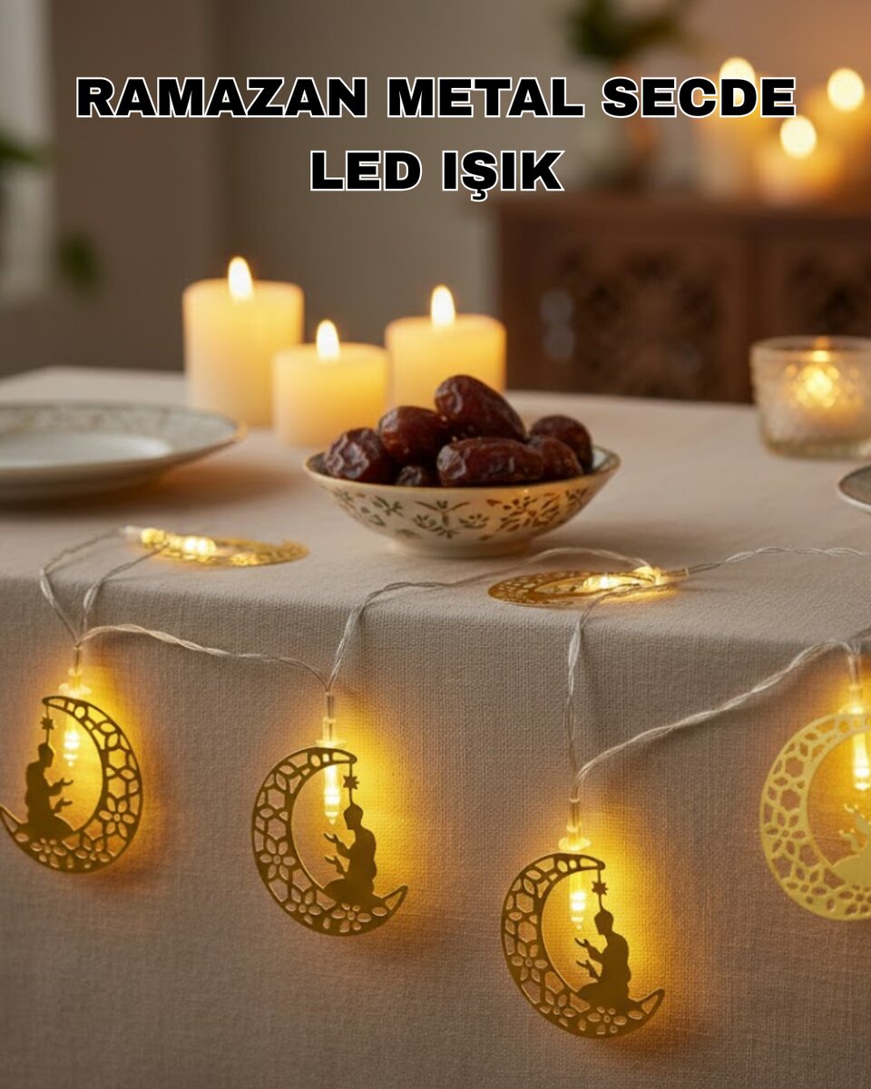 Ramazan Temalı Ay İçinde Secde Eden Adam LED Peri Işığı Ramazan Temalı Ay İçinde Secde Eden Adam LED Peri Işığı
