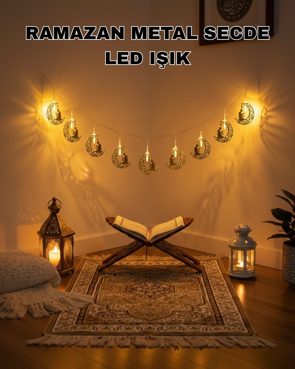 Ay ve Secde Tasarımlı Sıcak Beyaz LED Ramazan Işığı Ay ve Secde Tasarımlı Sıcak Beyaz LED Ramazan Işığı