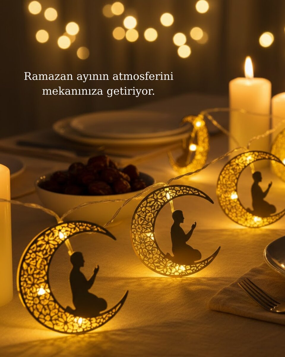 Dekoratif Ramazan Ay Işığı Secde Eden Adam Figürlü Dekoratif Ramazan Ay Işığı Secde Eden Adam Figürlü