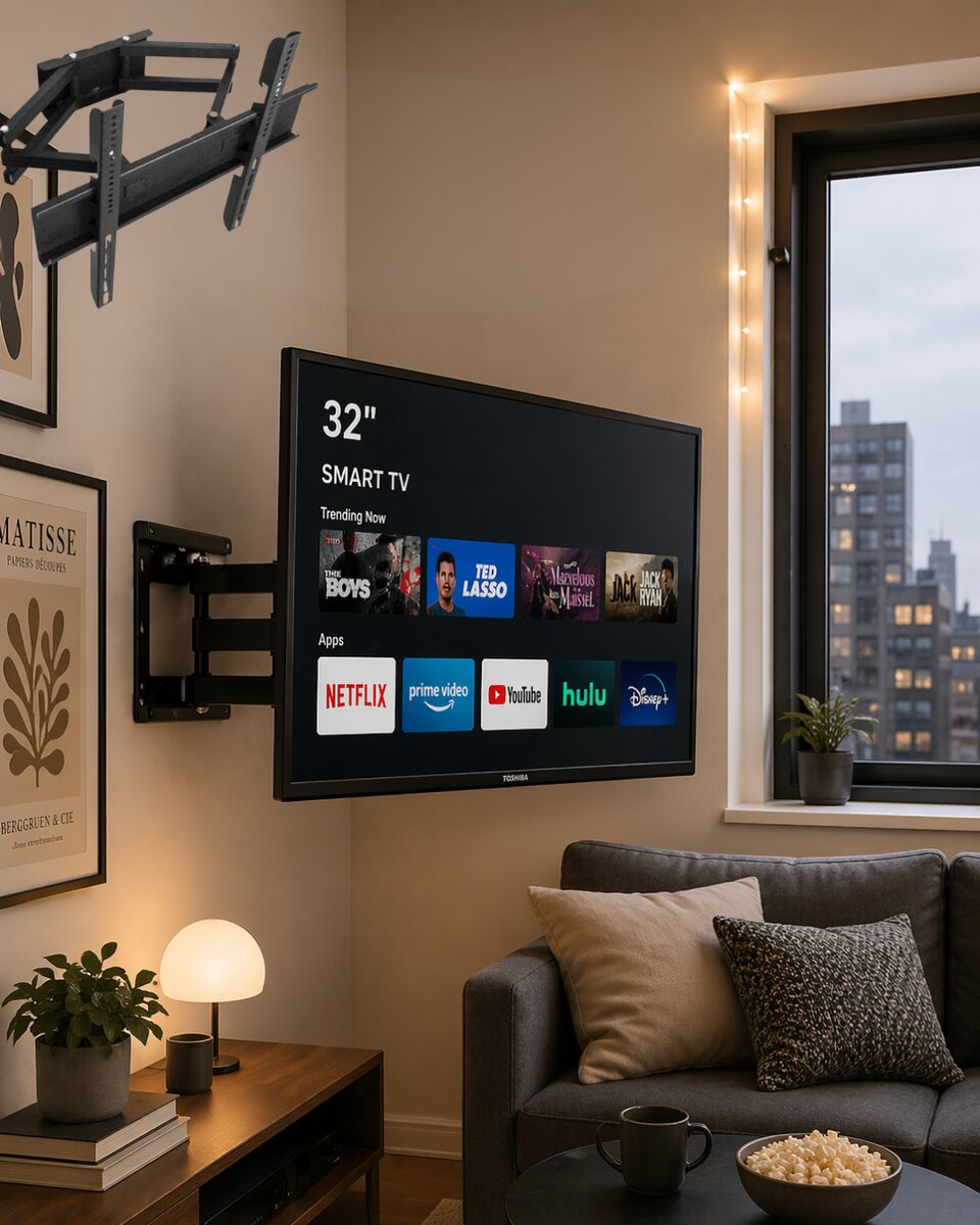 Hareketli TV Duvar Askısı 32 55 İnç Döner Eğimli Televizyon Aparatı Hareketli TV Duvar Askısı 32 55 İnç Döner Eğimli Televizyon Aparatı