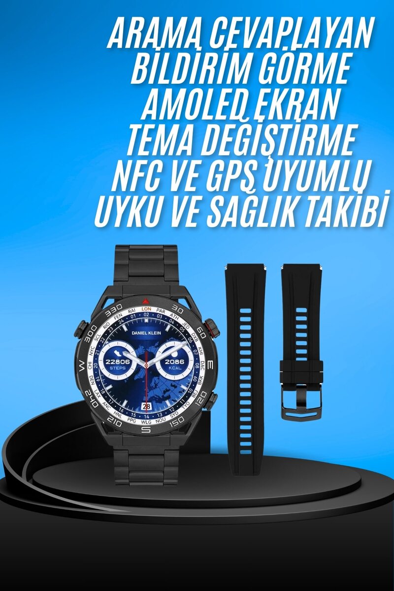 Akıllı Saat Çelik Kordonlu Amoled Ekran Android ve İOS Uyumlu Çağrı Cevaplayabilen