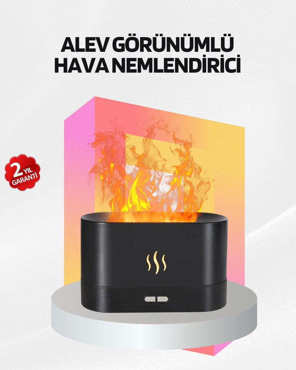 Alev Görünümlü Hava Nemlendirici Kumandalı LED Işıklı Aromatik Difüzör Alev Görünümlü Hava Nemlendirici Kumandalı LED Işıklı Aromatik Difüzör