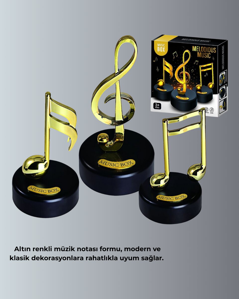 Sol Anahtarı Figürlü Dönen Müzik Kutusu Altın Renk Dekoratif
