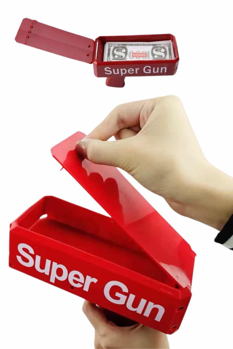 Kırmızı Parti Oyuncağı Para Saçma Fırlatma Tabancası Makinesi Super Money Kırmızı Parti Oyuncağı Para Saçma Fırlatma Tabancası Makinesi Super Money
