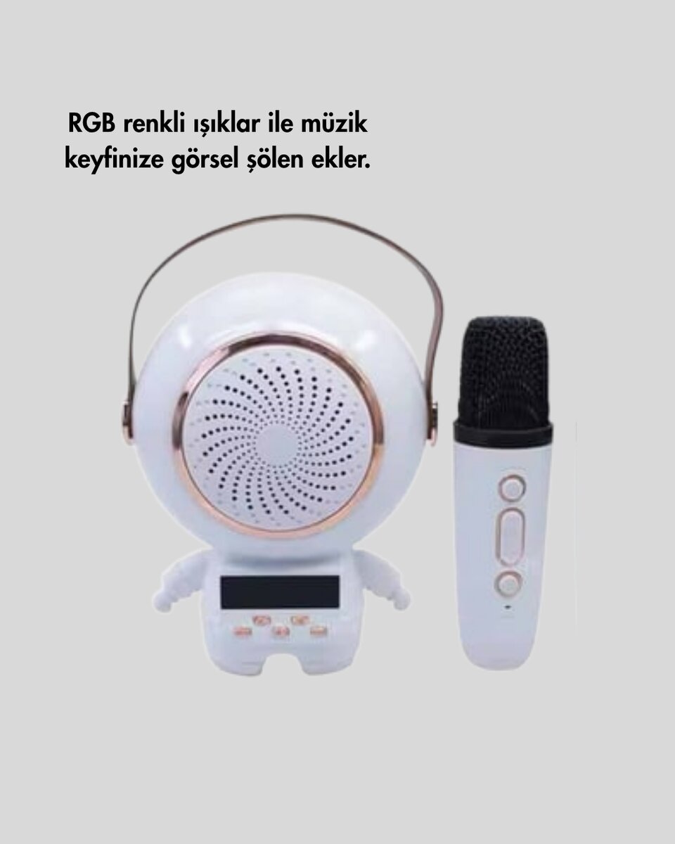 RGB Işıklı Astronot Bluetooth Hoparlör Karaoke Mikrofonlu
