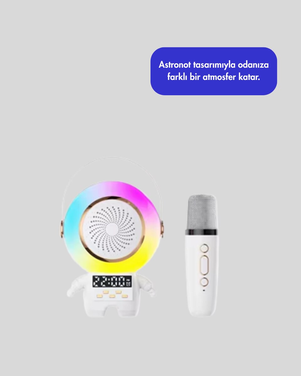 Kablosuz Mikrofonlu Astronot Tasarım Bluetooth Speaker Karaoke