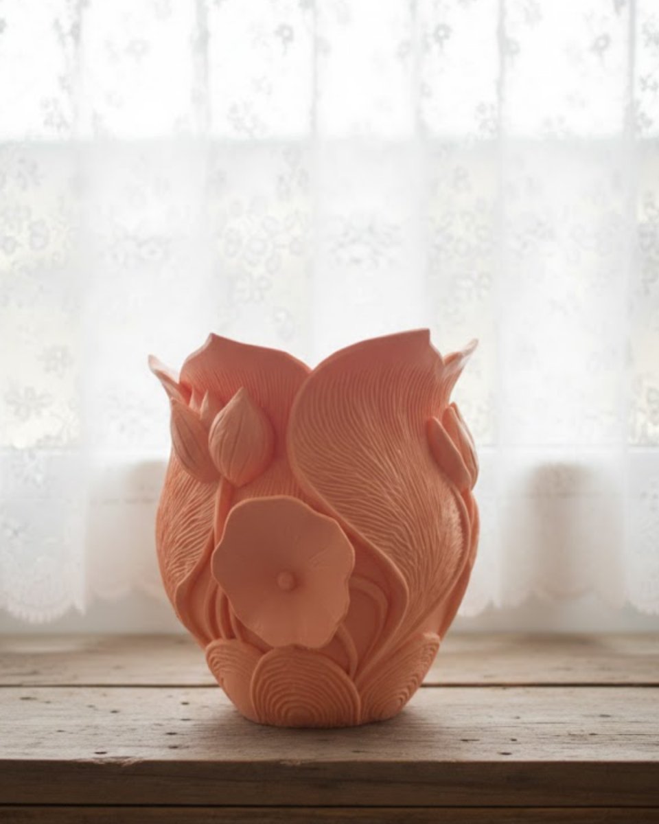 Turuncu Floral Tasarımlı 3D Vazo Şık Ev Dekorasyon Aksesuarı Turuncu Floral Tasarımlı 3D Vazo Şık Ev Dekorasyon Aksesuarı