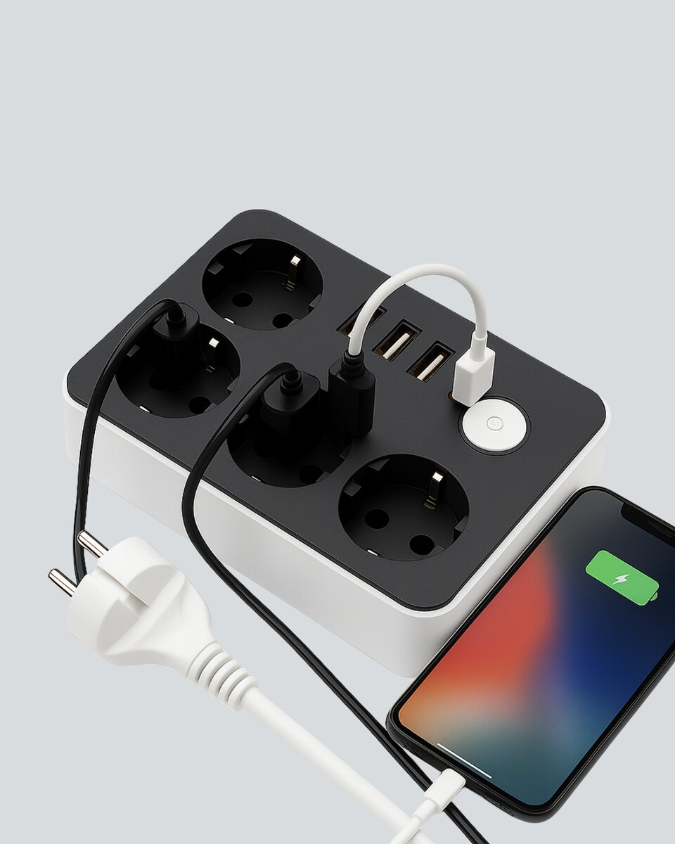 3 USB Çıkışlı 4’lü Akıllı Priz 2500W 2 Metre Kablo 3 USB Çıkışlı 4’lü Akıllı Priz 2500W 2 Metre Kablo