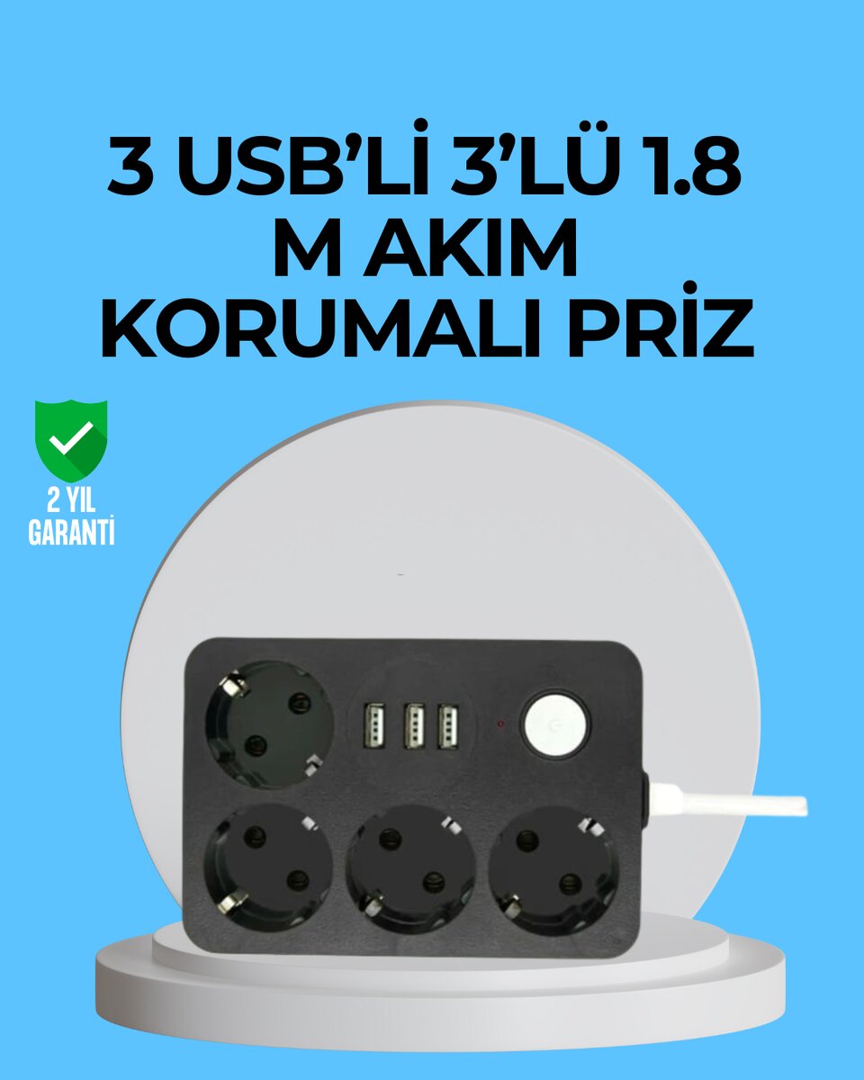3 USB Çıkışlı 4’lü Akıllı Priz 2500W 2 Metre Kablo 3 USB Çıkışlı 4’lü Akıllı Priz 2500W 2 Metre Kablo