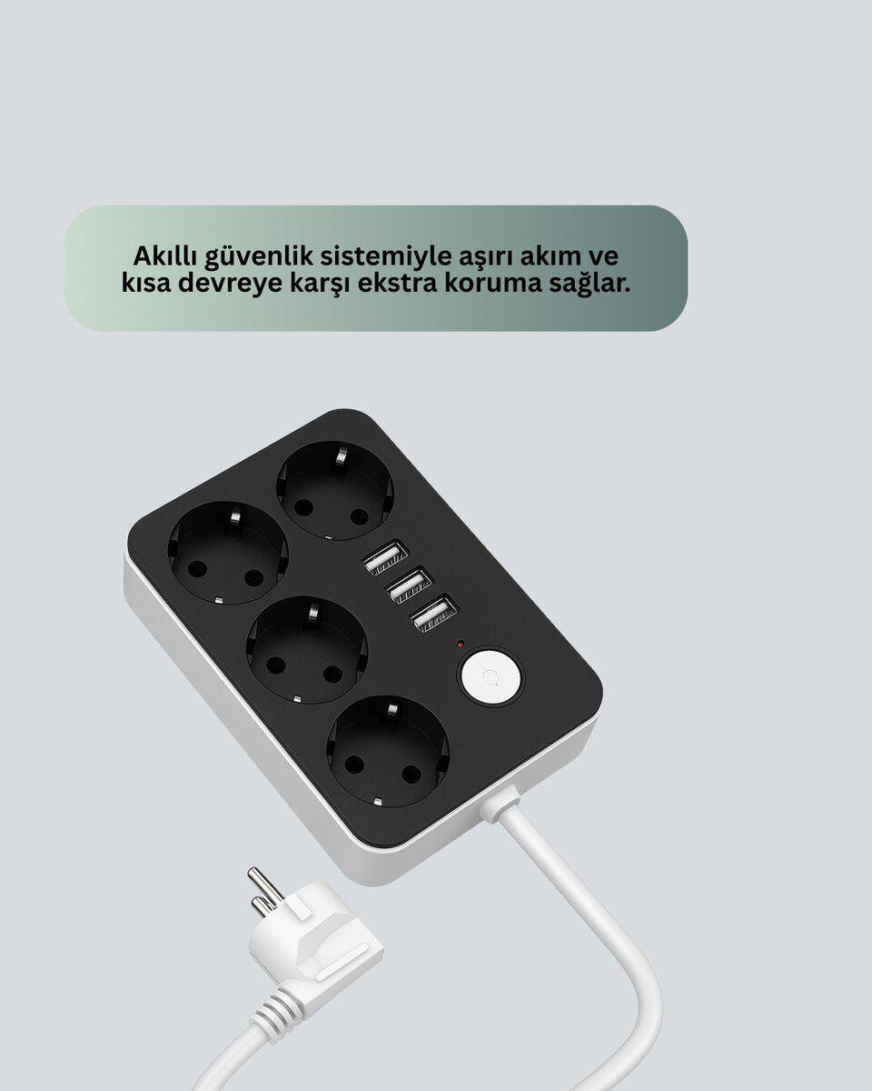 4 Prizli 3 USB Portlu Anahtarlı Akım Korumalı Priz 4 Prizli 3 USB Portlu Anahtarlı Akım Korumalı Priz