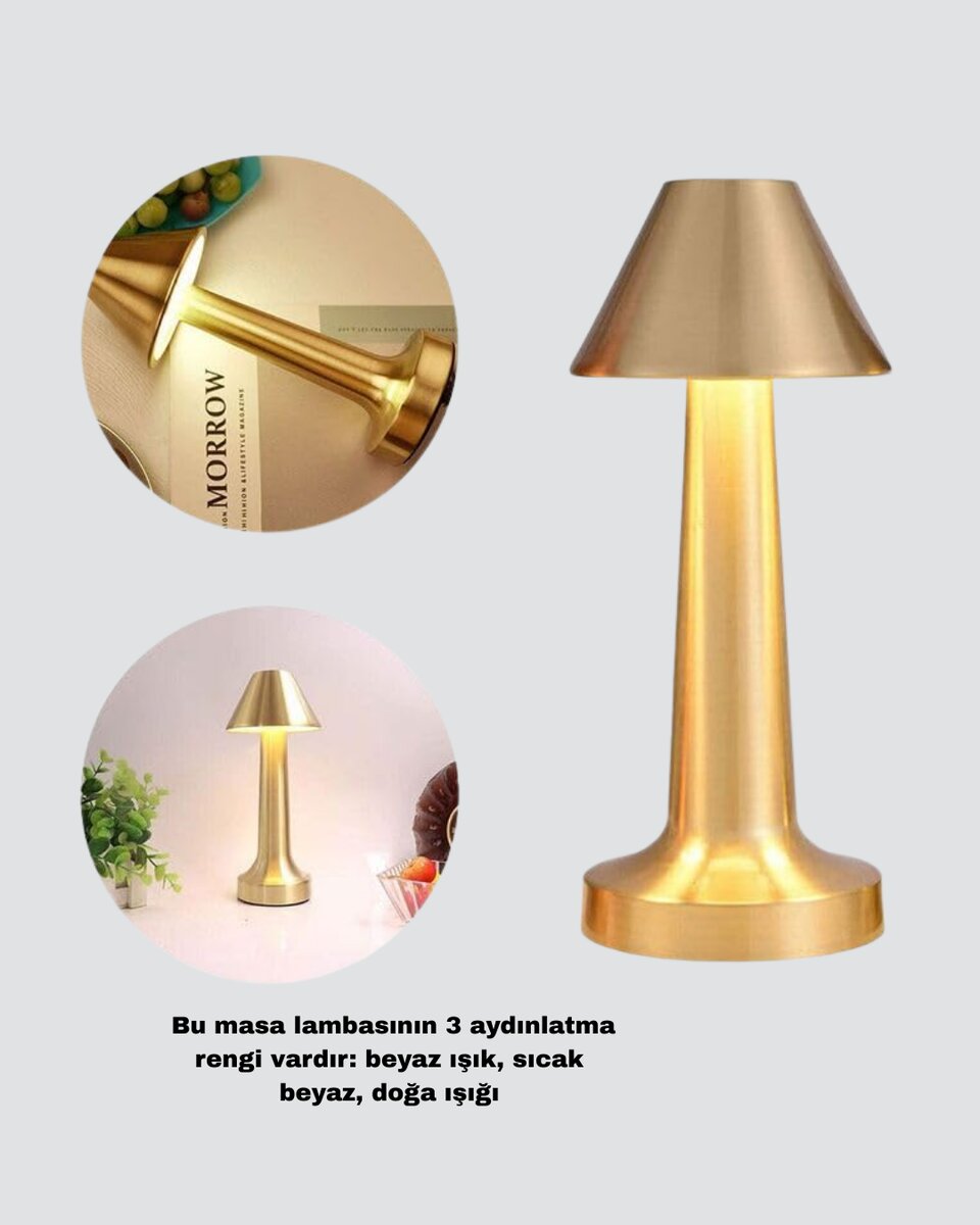 LED Masa Lambası 3 Renk Ayarlı Şarjlı Kablosuz Modern Tasarım LED Masa Lambası 3 Renk Ayarlı Şarjlı Kablosuz Modern Tasarım