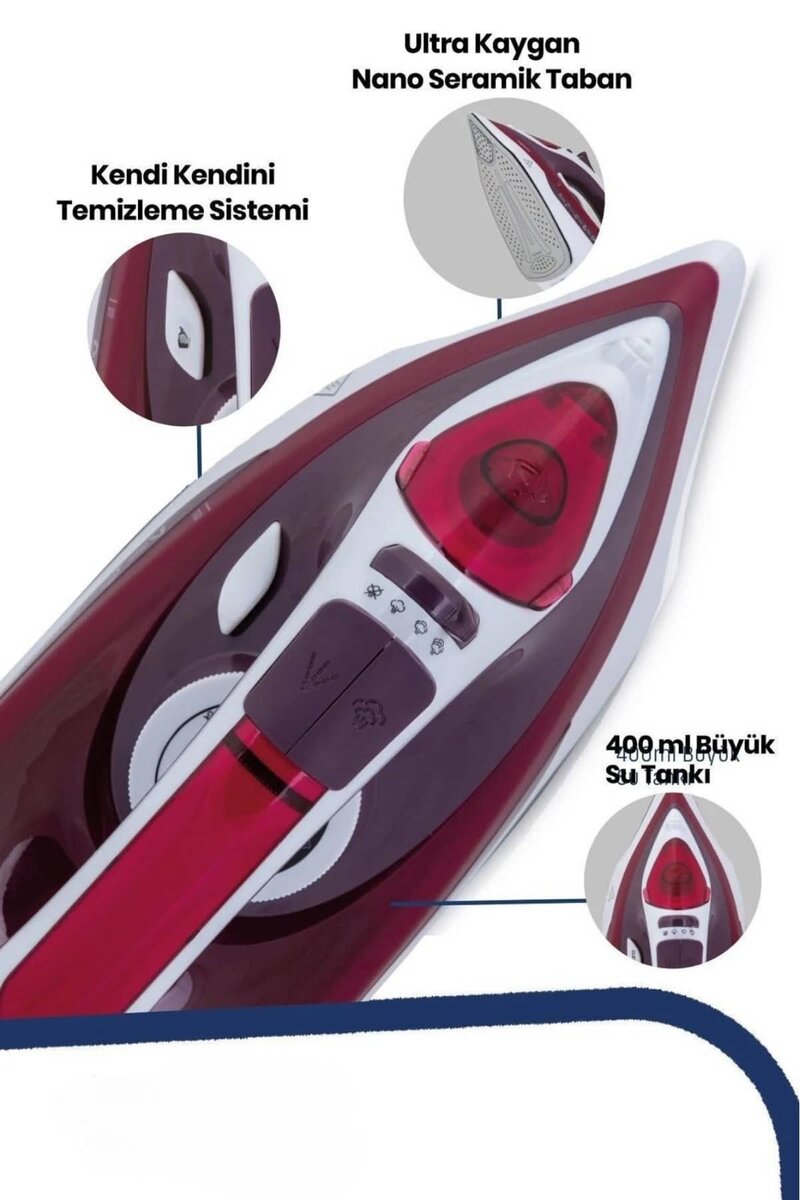 Buharlı Ütü 2200 Watt Seramik Tabanlı Taşınabilir Kablolu Ütü Buharlı Ütü 2200 Watt Seramik Tabanlı Taşınabilir Kablolu Ütü