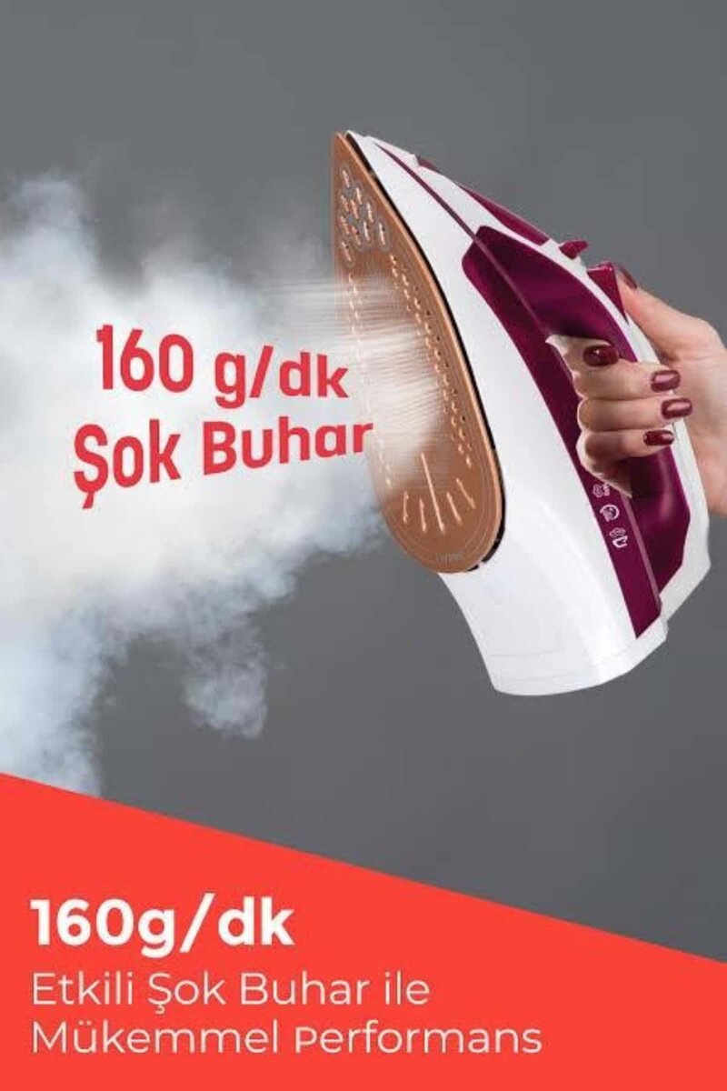 Seramik Tabanlı Kırmızı 2200 Watt Şok Buharlı Ütü Seramik Tabanlı Kırmızı 2200 Watt Şok Buharlı Ütü