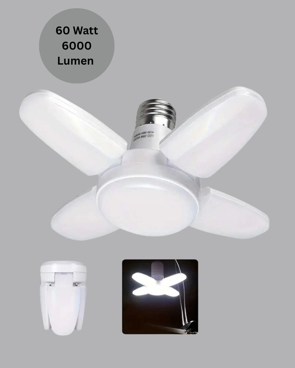 Katlanabilir 4 Kollu LED Ampül 60 Watt 6000 Lumen Beyaz Işık Katlanabilir 4 Kollu LED Ampül 60 Watt 6000 Lumen Beyaz Işık