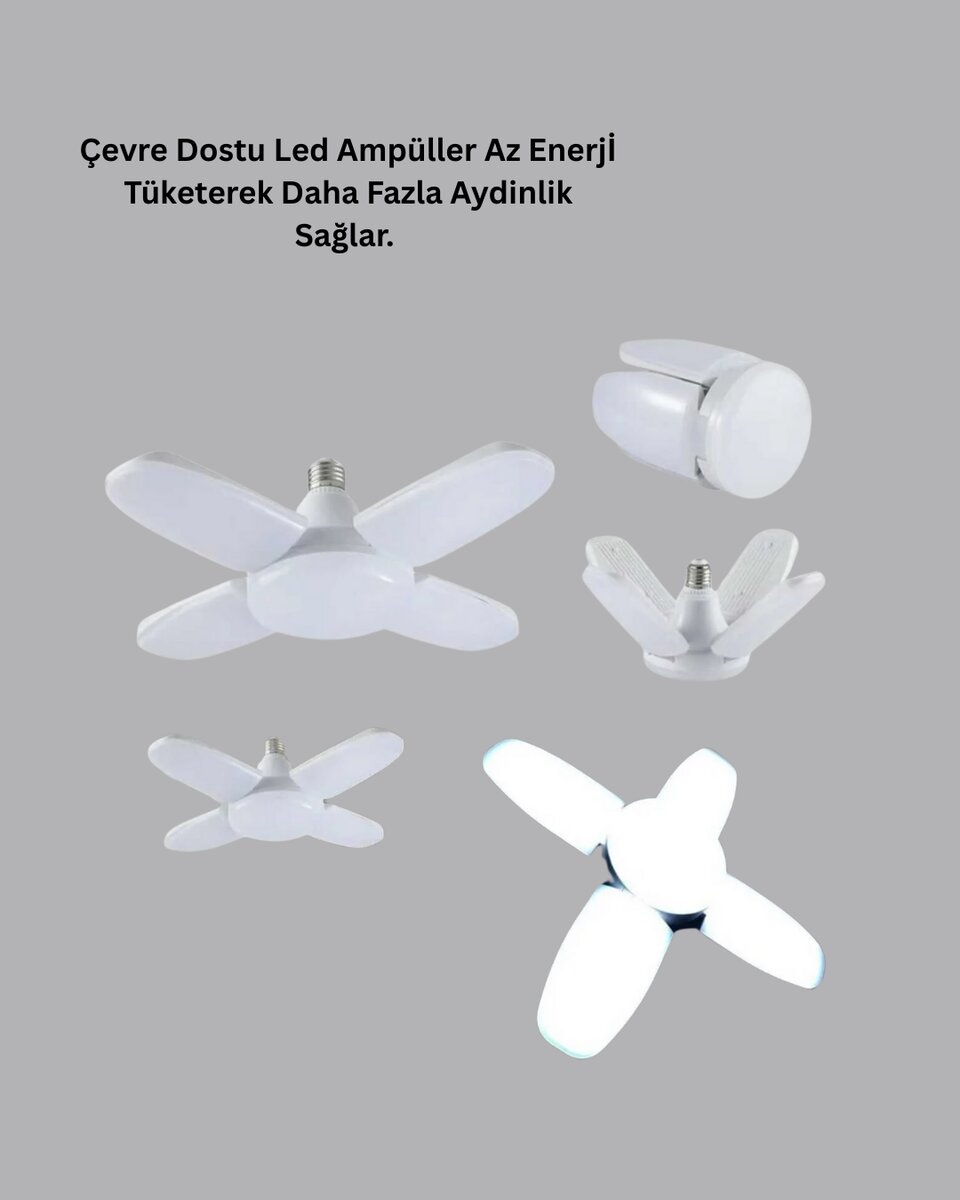 Tasarruflu Pervane LED Ampül 4 Kollu 60 Watt Geniş Alan Aydınlatma