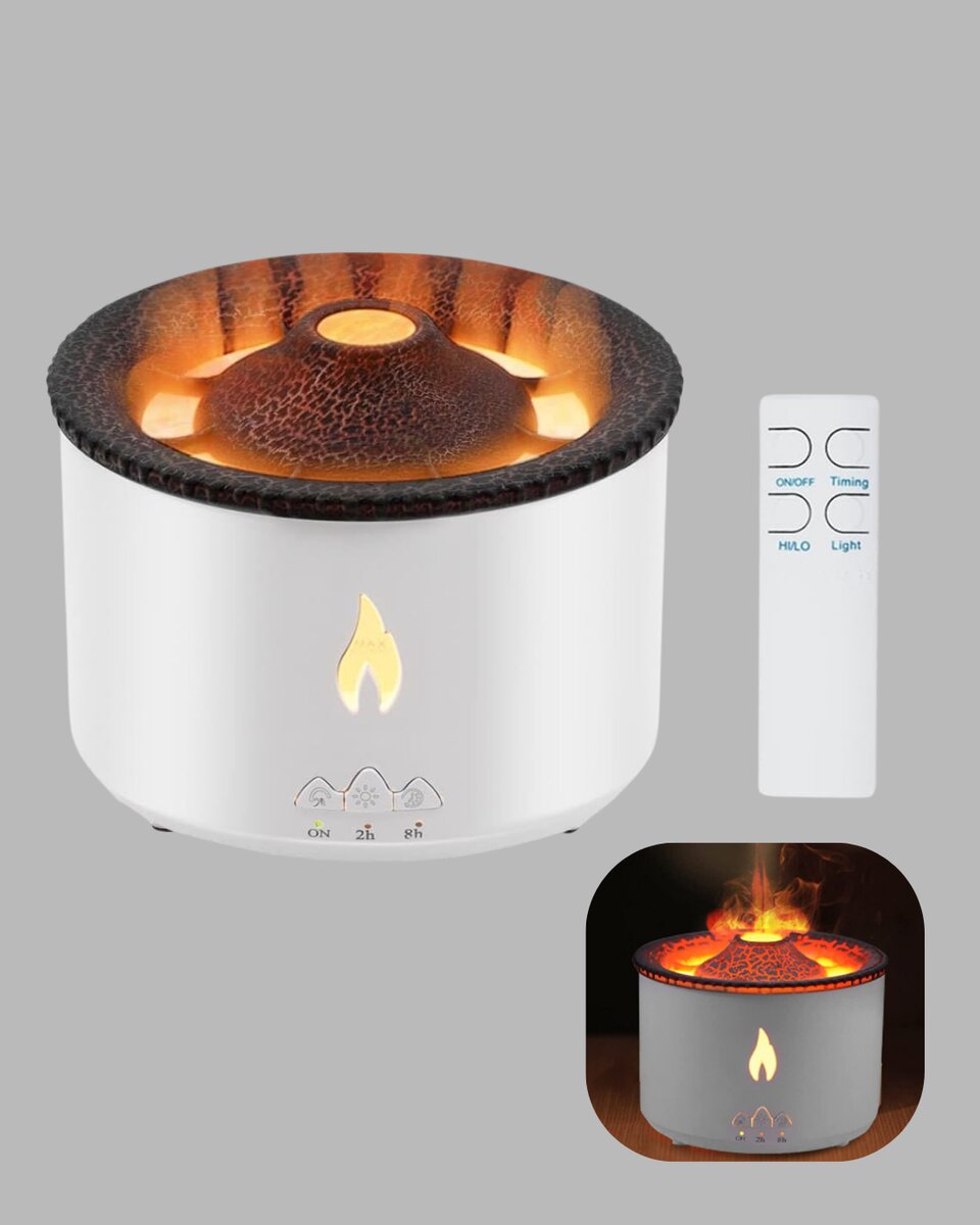 Alev Efektli Aromaterapi Difüzörü – 360 ml Su Hazneli, Sessiz ve Zaman Ayarlı Alev Efektli Aromaterapi Difüzörü – 360 ml Su Hazneli, Sessiz ve Zaman Ayarlı