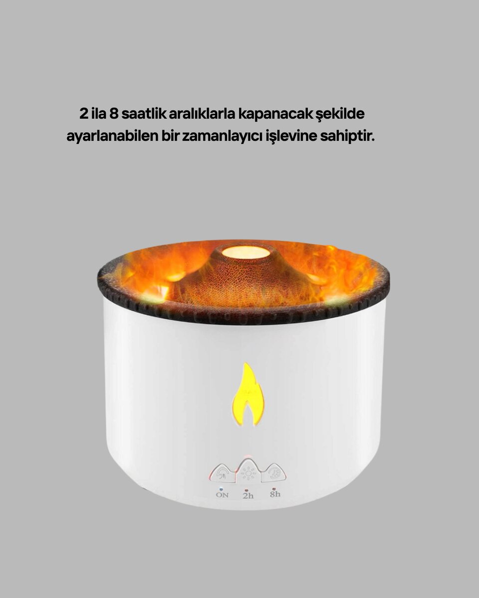 Alev Efektli Aromaterapi Difüzörü – 360 ml Su Hazneli, Sessiz ve Zaman Ayarlı Alev Efektli Aromaterapi Difüzörü – 360 ml Su Hazneli, Sessiz ve Zaman Ayarlı