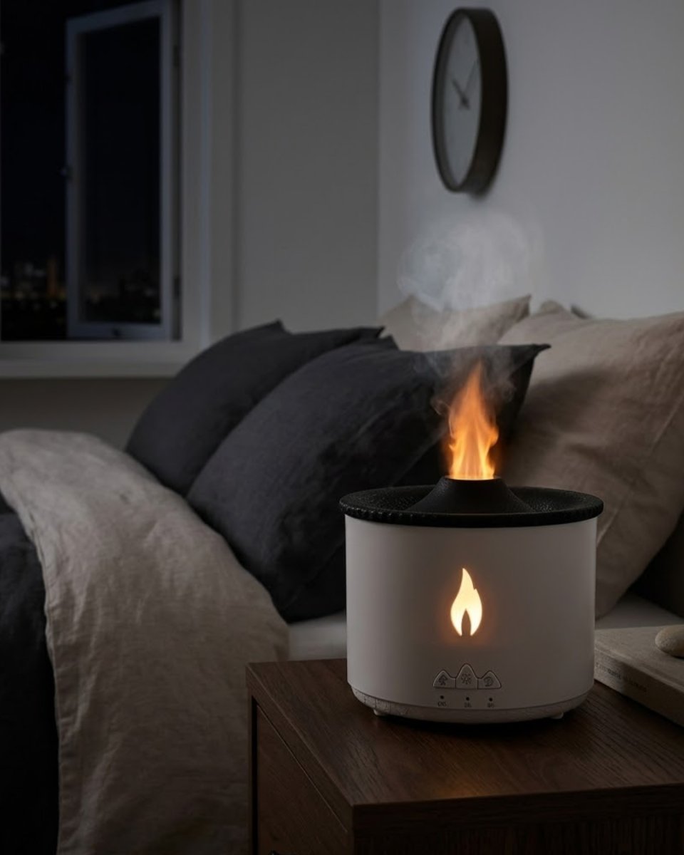 Alev ve Volkan Efektli Ultrasonik Aroma Difüzörü LED Gece Lambalı Hava Nemlendirici Alev ve Volkan Efektli Ultrasonik Aroma Difüzörü LED Gece Lambalı Hava Nemlendirici