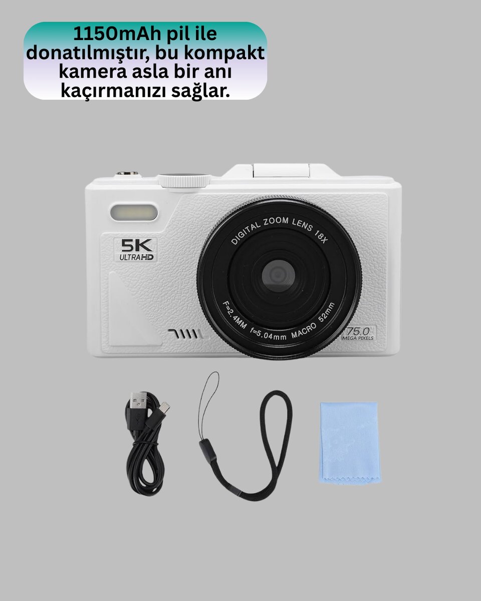 5K 75MP Dijital Kamera WiFi Aktarımlı Otofokus ve 18x Dijital Zoom 5K 75MP Dijital Kamera WiFi Aktarımlı Otofokus ve 18x Dijital Zoom