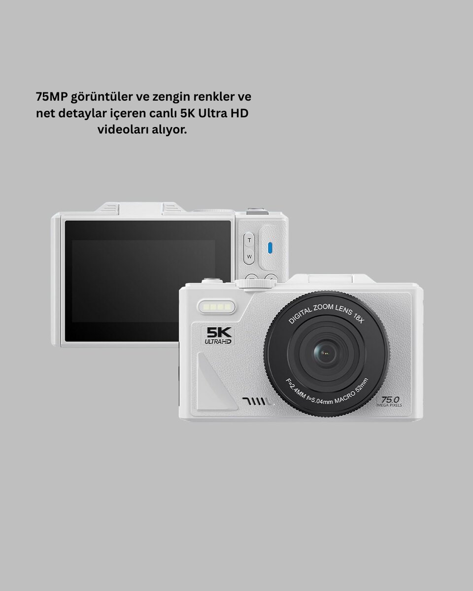 5K 75MP Dijital Kamera WiFi Aktarımlı Otofokus ve 18x Dijital Zoom 5K 75MP Dijital Kamera WiFi Aktarımlı Otofokus ve 18x Dijital Zoom