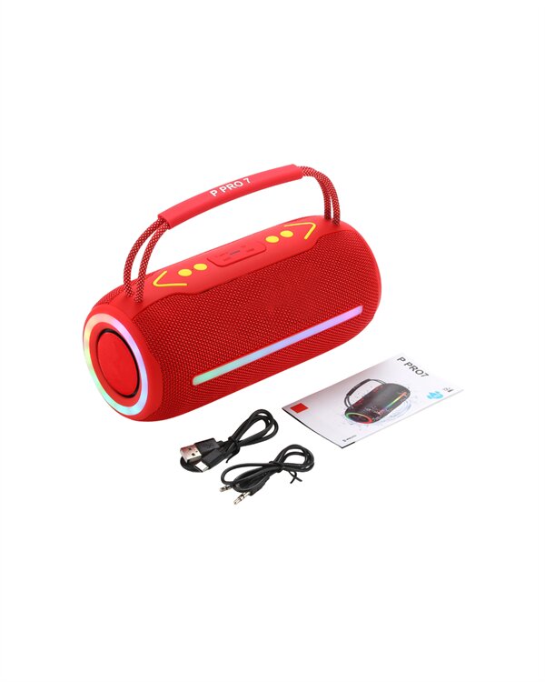 360 RGB LED'li Taşınabilir Bluetooth Hoparlör – Kırmızı, USB/TF Destekli